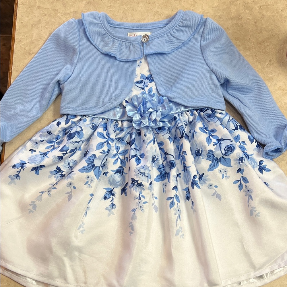 Nannette Light Blue Floral Dress with Matching Bolero